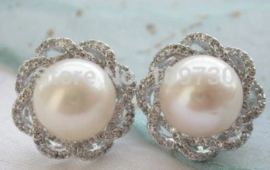 

ry00340 New Style A+11MM white ROUND PEARL mount 925SILVER Earring (A0425)