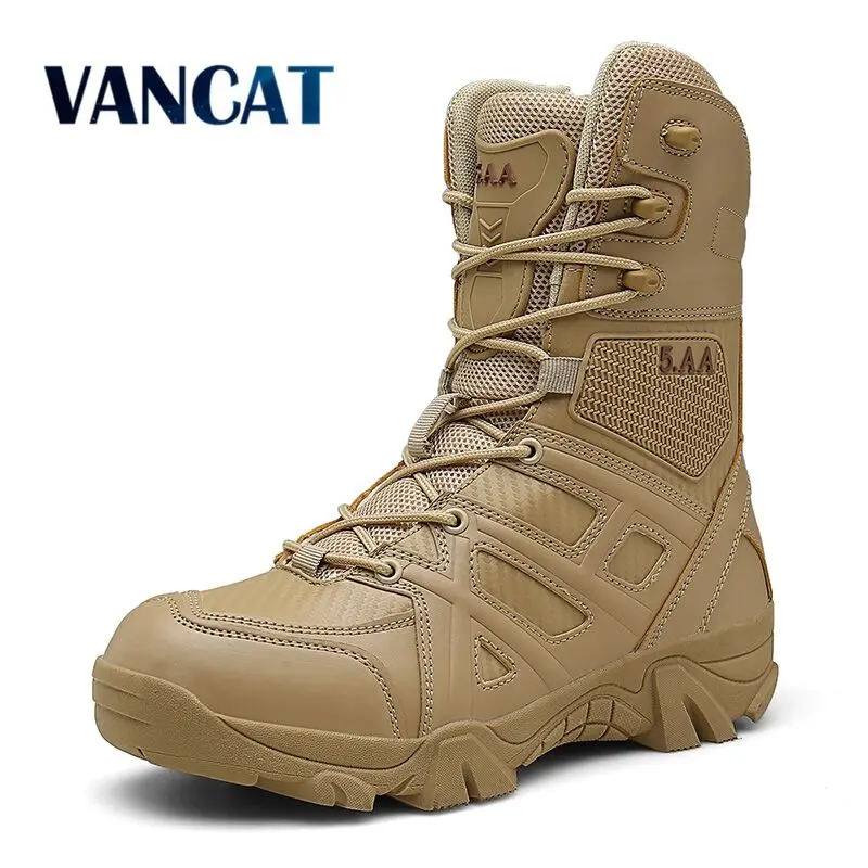 Online Vancat botas de cuero militares de marca de alta calidad para hombres botas de combate tácticas especiales para el desierto botas para hombre Botas de tobillo al aire libre