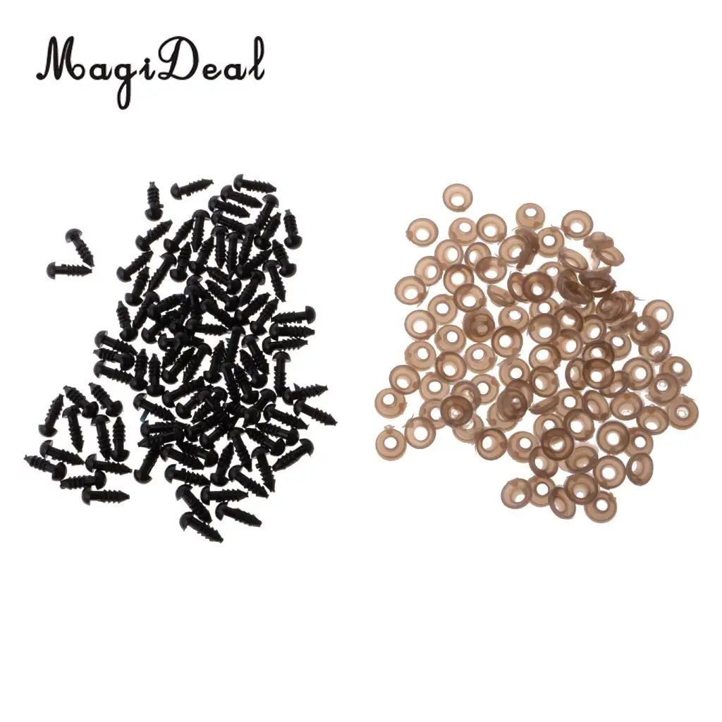 100Pcs 6mm 8mm Soild Black Plastic Safety Eyes with Washers for Making Bear Doll Animal Toy DIY Crafts