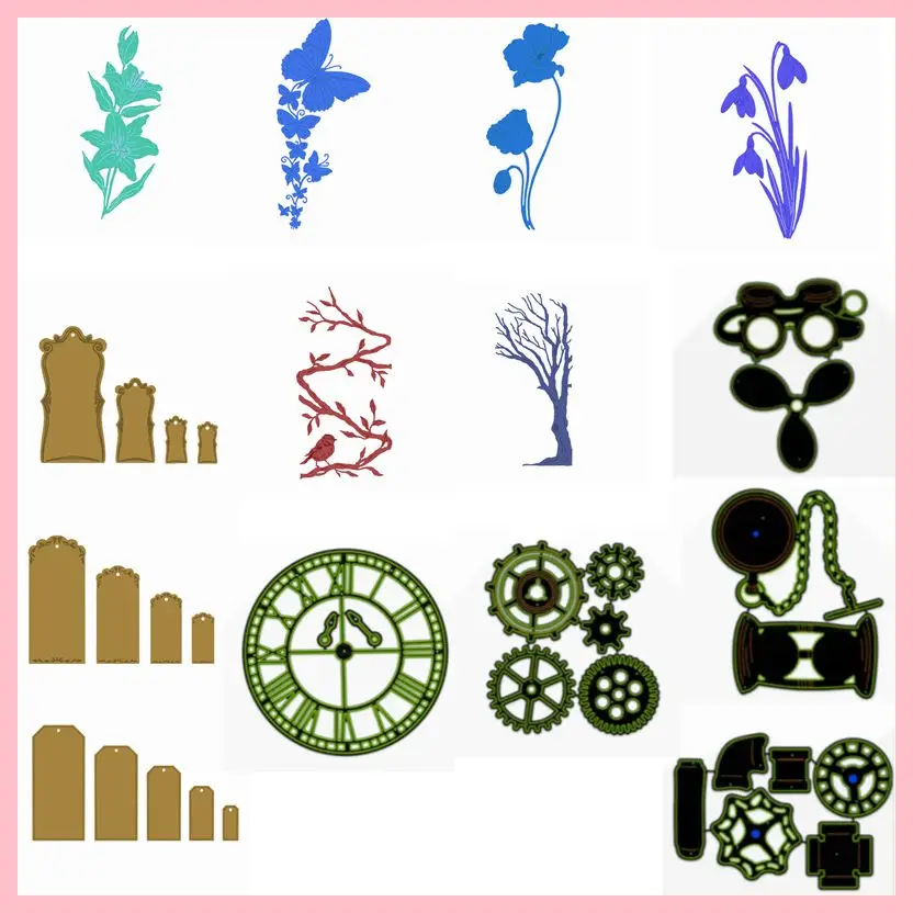 

Mixed Gear Flower Tree Frame Pipeline Metal Cutting Dies Crafts Card Album Embossing Templates Scrapbooking Stencil New Dies