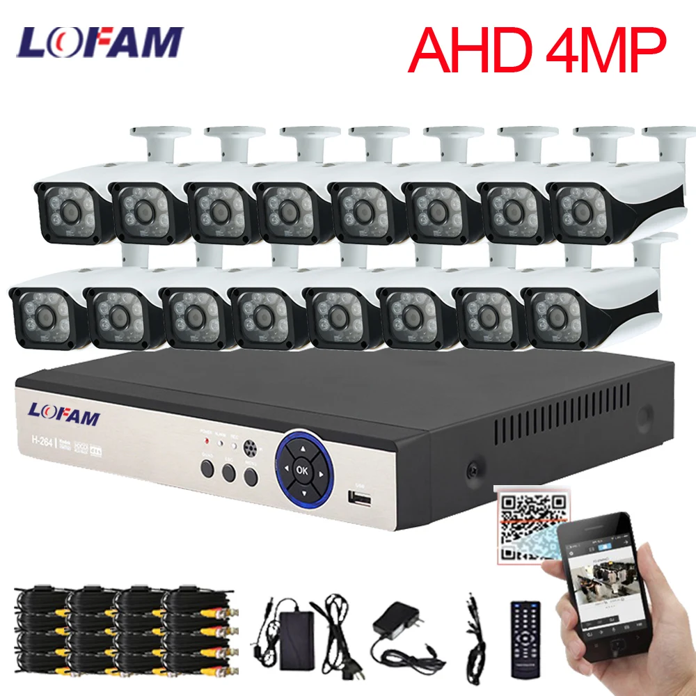 LOFAM 4MP AHD 16CH CCTV система DVR NVR безопасности камера 16 X 4.0MP наружная Водонепроницаемая