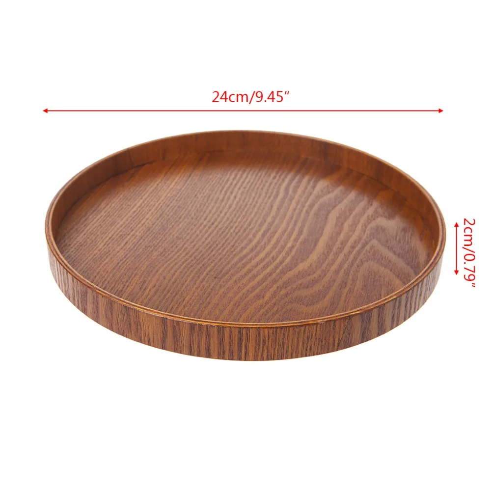 1Pc 21cm/24cm/27cm Natural Wooden Round Plate Tea Tray Fruit Food Bakery Serving Trays Dishes Platter Kitchen Supplies New