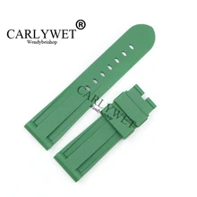 CARLYWET 24mm Green Waterproof Silicone Rubber Replacement Wrist Watch Band Strap Belt Without buckle For Luminor 24mm silicone rubber watch band for sony smartwatch 2 sw2 dual brush 316l stainless steel buckle strap wrist belt bracelet black
