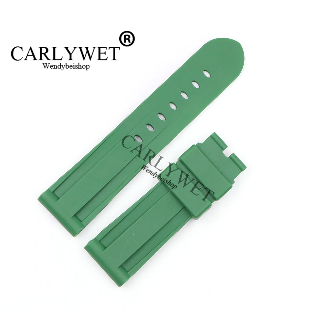 

CARLYWET 24mm Green Waterproof Silicone Rubber Replacement Wrist Watch Band Strap Belt Without buckle For Panerai Luminor