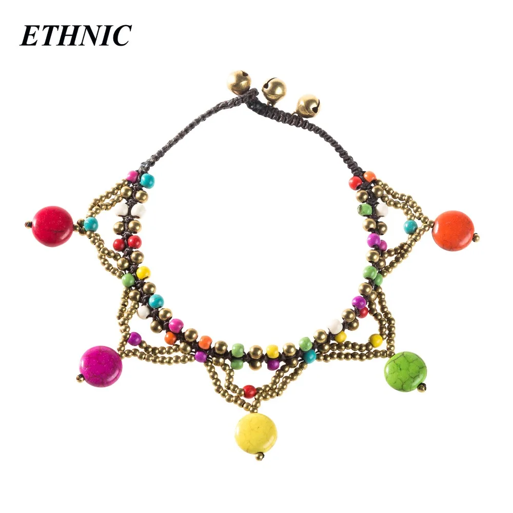 

Handmade Boho Colorful Round Stone Beads Charm Anklets for Women Beach Fashion Anklet Gold-color Beaded Chain Ankle Bracelet