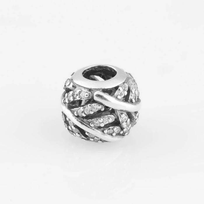 LW305 New Clear Crystal Pave Feather Charm Loose Beads100% 925 Sterling Silver Charm Compatible With Pandora Style DIY Bracelets