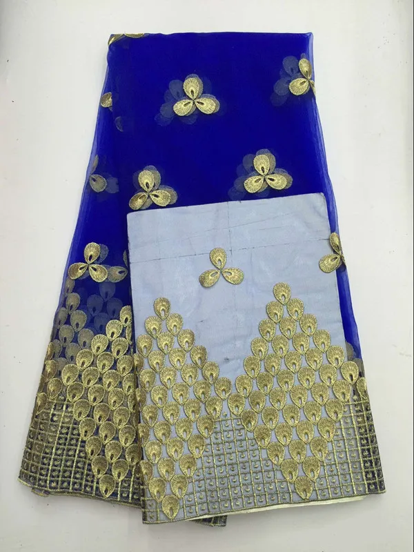 Beautiful Royal Blue African Lace Fabric With Gold Sequins