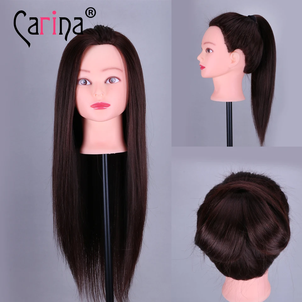 

22" Brown 70% Real Hair with 30% High Temperature Fiber Hairdressing Styling Training Model Female Mannequin Head Hair with Free