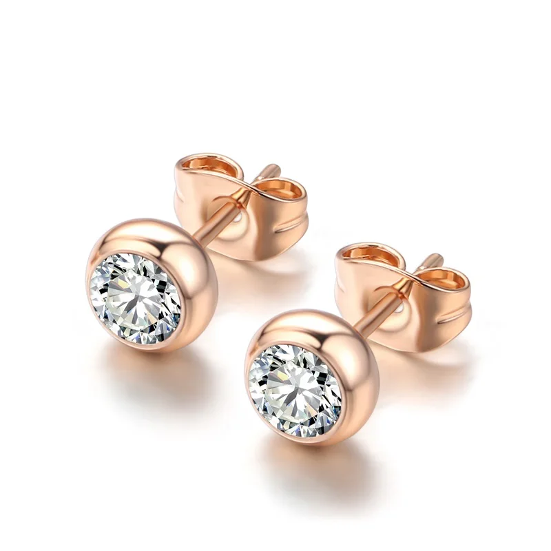 

TracysWing Simple Copper Crystal OL Fashion Trendy Stud Earrings for women&Men Rose Gold Color Wholesale #20344r-white