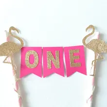 Розовые блестящие Фламинго fushia на заказ аксессуары для торта баннер. 1st декор для именинного торта. Платье принцессы вечерние день рождения, детский душ