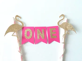 

pink fushia glitter flamingo custom number Cake Bunting Banner. 1st Birthday Cake Decor. Princess Party birthday baby shower