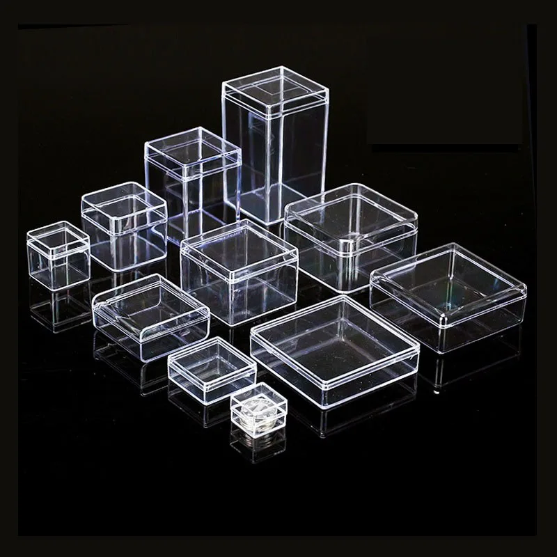 Small Square Clear PS Plastic Storage Boxes For Mini Jewelry/Beads/Crafts Case Container Display Packaging box 1pc
