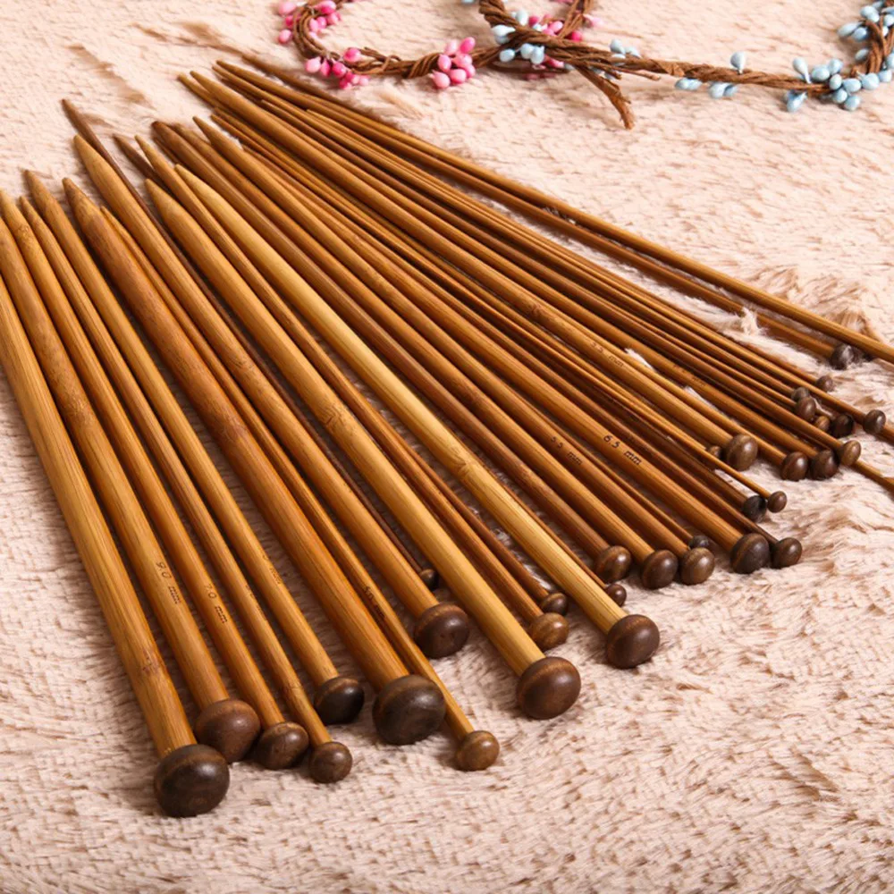

36pcs/lot Carbonize Bamboo Knitting Needles Single Pointed Crochet Hook Set Kit Smooth Crochet Tool Needle Arts Craft