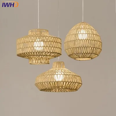

Retro Rope Hanging Lamp Loft Vintage Iron Pendant Lamp Restaurant Bedroom Diningroom Pendant Lights Hand Knitted Hemp Rope Light