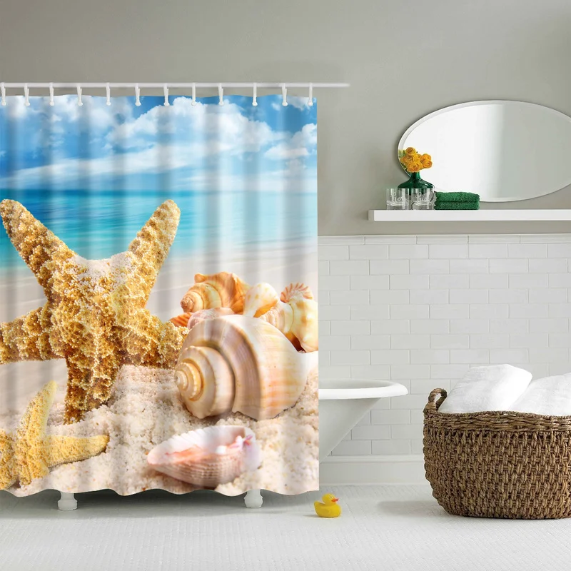 Океанский пляжный Корпус 3d занавеска для Ванной Душа s Декор Водонепроницаемый полиэстер ткань моющаяся ванная душевая занавеска набор с крючками