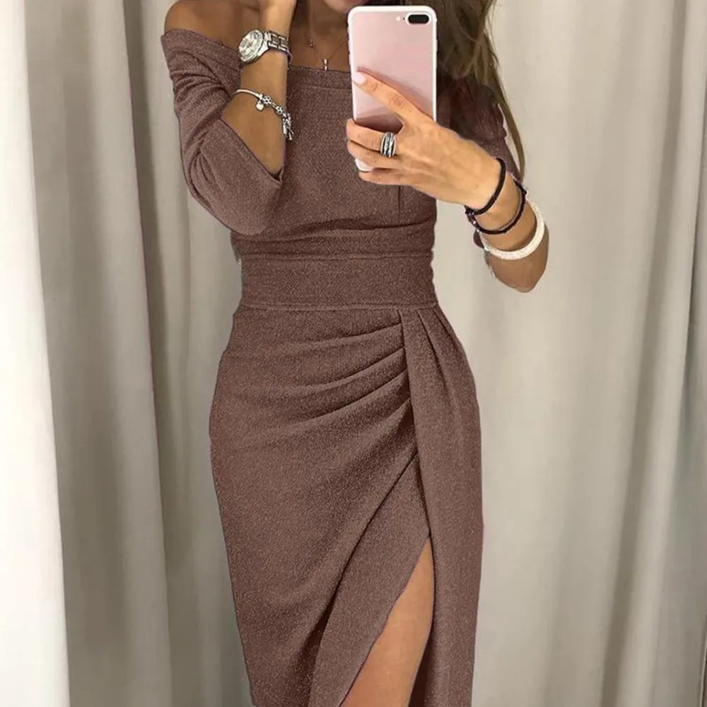 Autumn Winter Female sexy Bodycon new year party Dresses Long Sleeve off shoulder Women Sexy Dress