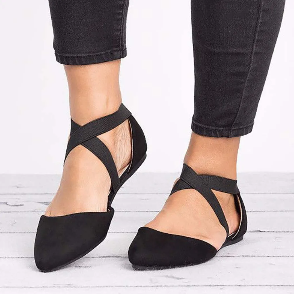 

Sandals Women Ladies Fashion Pointed Toe Flat Spike Heels Buckle Elastic band Sandals Leopard Casual Sandals Single Shoes 35-43