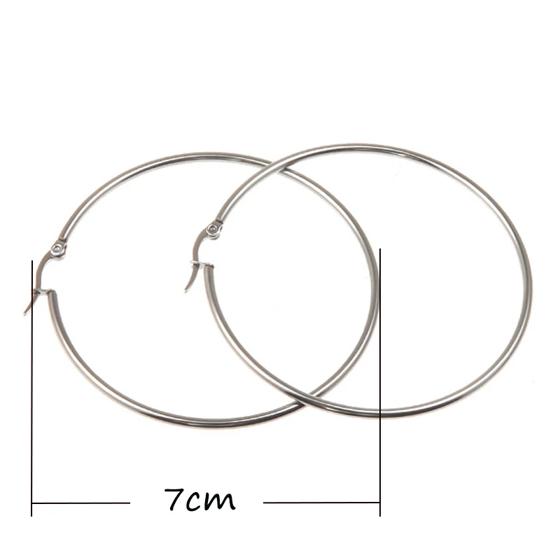 AMOURJOUX модные 316L Нержавеющая сталь 4/5/6/7 см большой золотой/белый/черный цвет круглые серьги-кольца для Для женщин большой серьга в виде кольца - Окраска металла: white-7cm