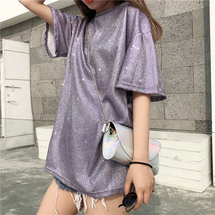  Vetemen Femme Bling T Shirts 2019 Korean Women Tshirt Fashion Summer Short Sleeve O Neck Causal Loo