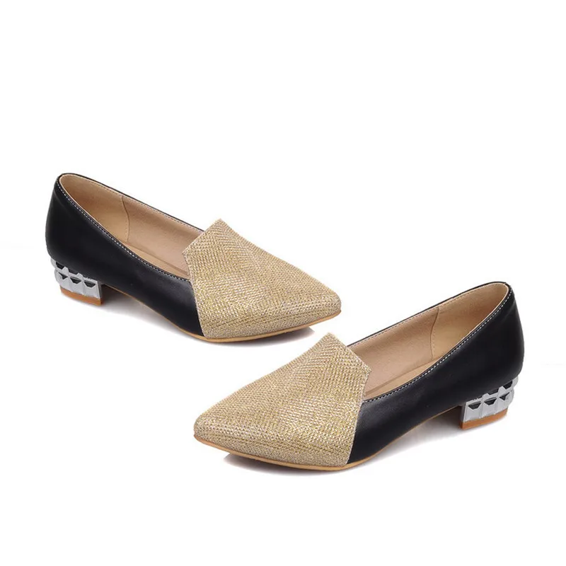 Gold Low Heel Women Shoes Shallow Mouth Pointed Toe Lady Pumps Fashion