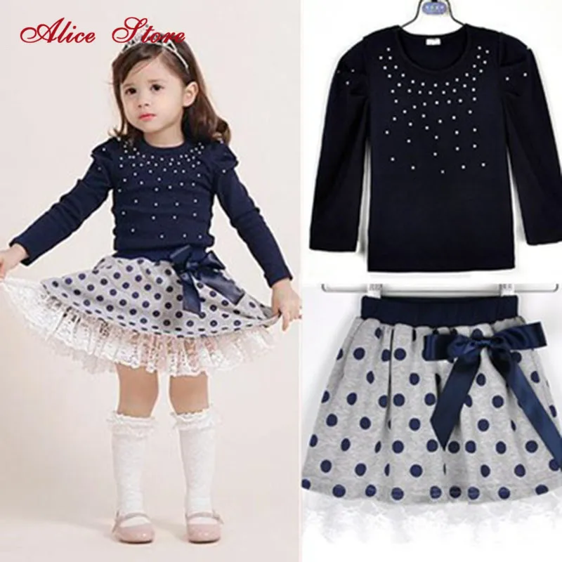 أليس الفتيات الدعاوى 2018 جديد وصول الخريف الفتيات تي شيرت + تنورة 2 قطع الملابس الماس نقطة القوس اللباس الأطفال تنورة دعوى أليس الفتيات الدعاوى 2018 جديد وصول الخريف الفتيات تي شيرت + تنورة 2 قطع الملابس الماس نقطة القوس اللباس الأطفال تنورة دعوى