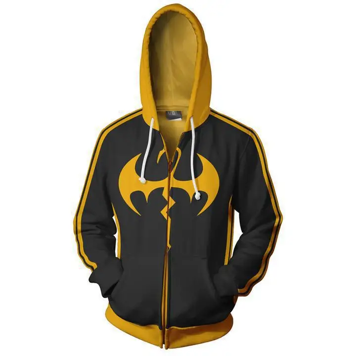 

Men Clothing Superhero Movie Iron Fist Cosplay Hoodies 3D Printing Sleeve Zippers Sweatshirts Coat Fashion