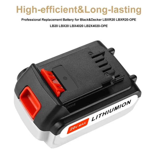 20V 4000mAh Lithium Replacement Rechargeable Battery for Black Decker Li Ion  Power Tools LB2X4020 LB20 LBX20 LBXR20 ASL186K - AliExpress