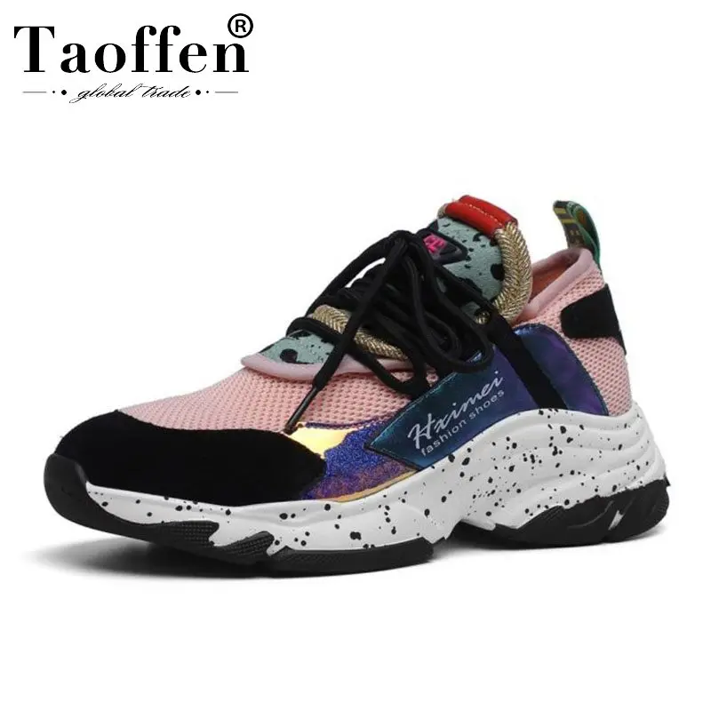 

Taoffen Ins Hot Trend Basket Femme Sneakers Genuine Leather Women Vulcanized Shoes Mesh Breathable Shoes Women Size 34-39