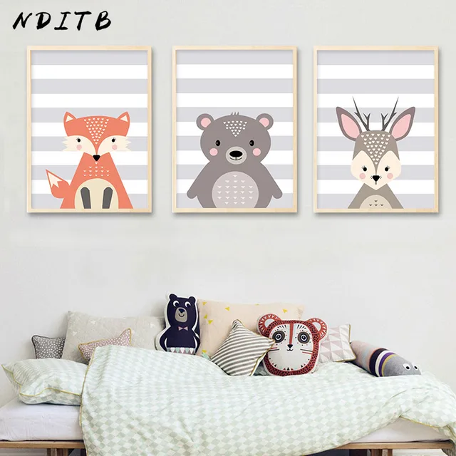 Nditb Woodland Animal Fox Deer Canvas Posters Wall Art Nursery Nditb Woodland Animal Fox Deer Canvas Posters Wall Art Nursery Prints Cartoon Painting Nordic Kids Baby