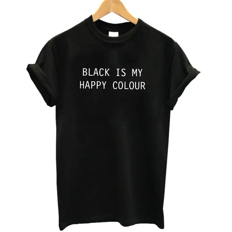 COOLMIND BL0111B хлопок мягкая Летняя женская футболка Повседневная Черная это мой счастливый цвет принт футболка женская короткий рукав Футболка - Цвет: W BLK
