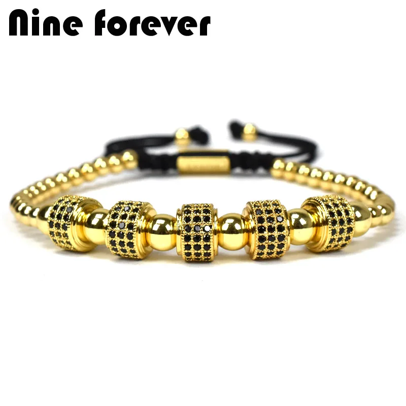 Nine forever cylinder charms Bracelet men jewelry copper beads braiding