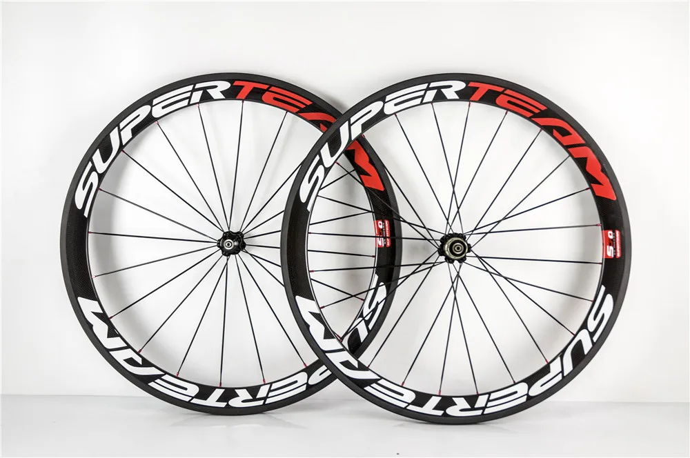 

SuperTeam Carbon Wheels Road Bicycle Full Carbon Wheelset Rear and Front Wheelset 50mm 700C 3K Weave Carbon Bike Parts