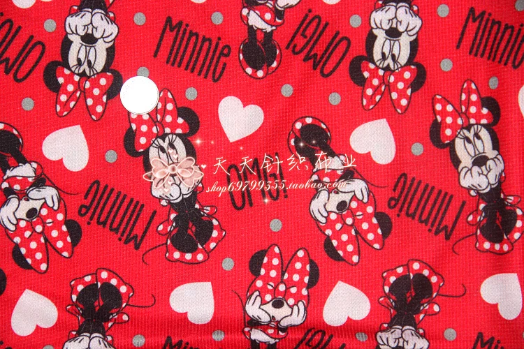 

Cute Cartoon Minnie Mouse OMG Heart Red Waffle Pattern Child Cloth Kid Textile Knitted Cotton Fabric Sewing Quilting Patchwork