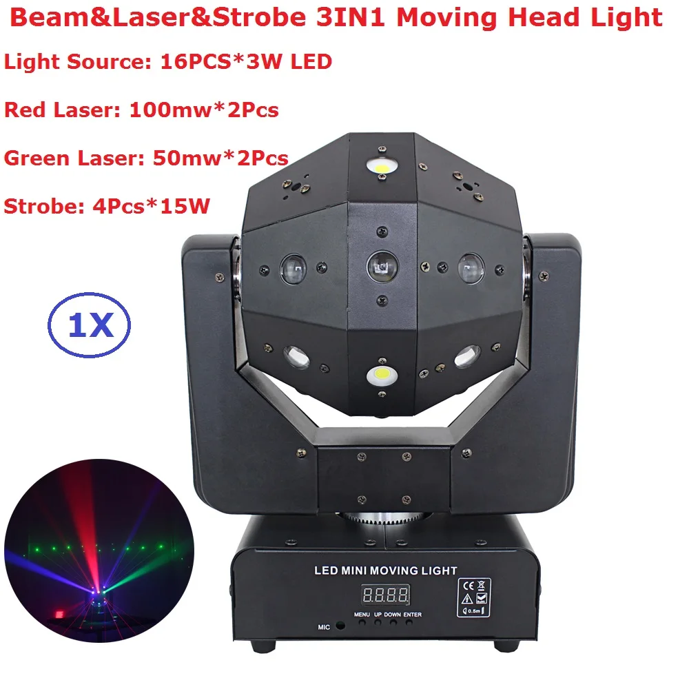 

Strobe & Beam & Laser 3IN1 LED Moving Head Lights 16X3W RGBW Single Color LED Moving Head Beam Lights With 16/18 DMX Channels