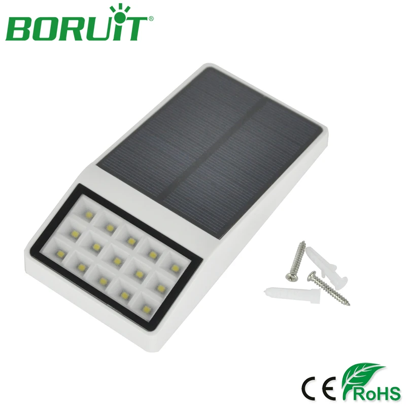 

BORUiT New Solar Light 15 LED Sensor Solar Garden Light Outdoor Waterproof Wall Lamp Sconce LED Pathway Porch Light Solar Lamps