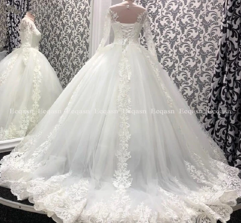 Robe de mariee роскошное мусульманское свадебное платье кружевной корсет с длинным рукавом винтажное белое арабское платье невесты размера плюс