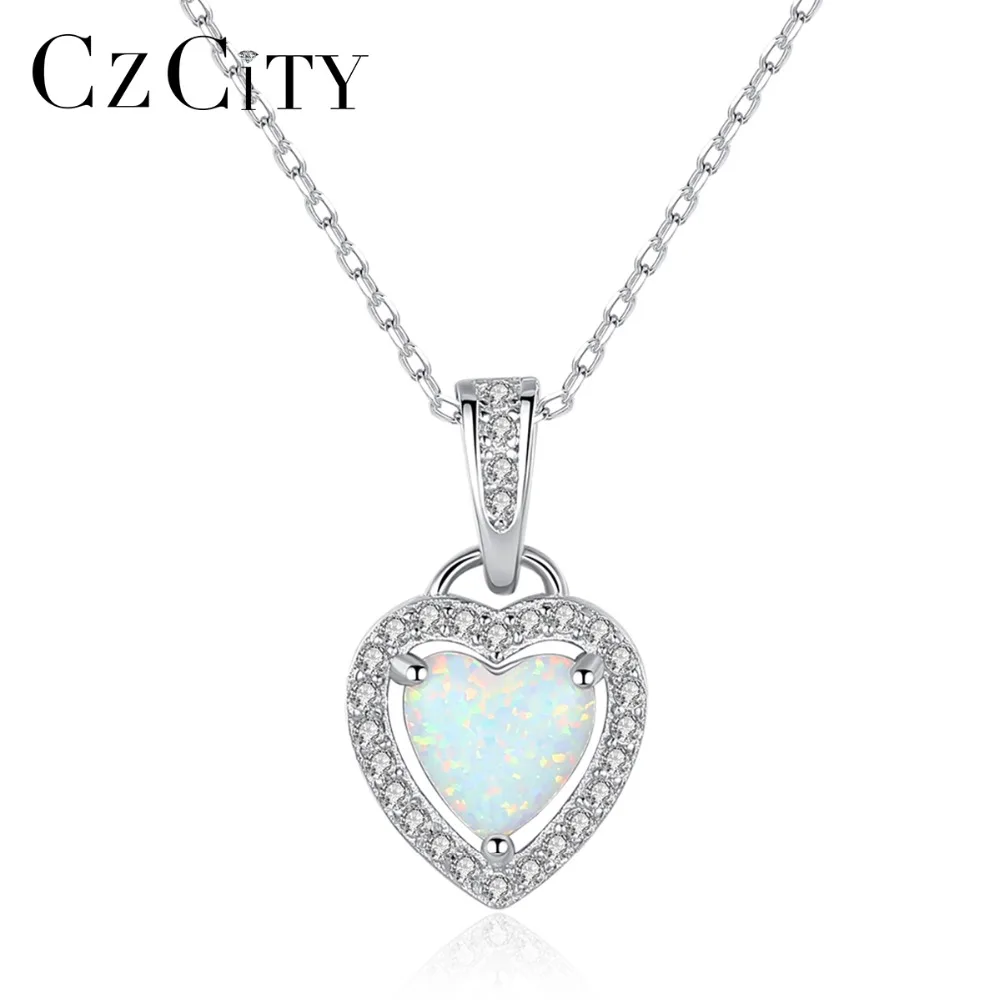 Aliexpress Buy CZCITY 925 Sterling Silver Heart Fire Opal Pendant 