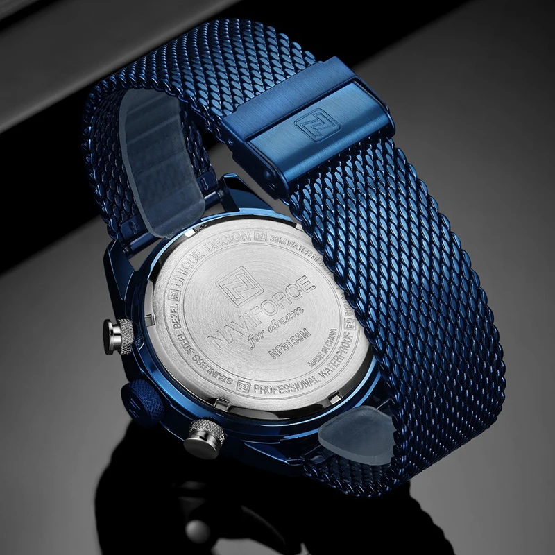 NAVIFORCE Watch Men Mesh belt Military Watch 30m Waterproof Wristwatch LED Quartz Clock Sport Watch