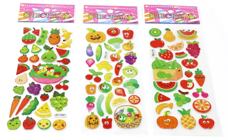 Random 8 sheets no repeat kids favor fruits and vegetables stickers lot gift