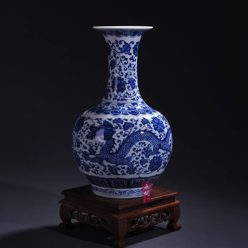 

modern blue and white porcelain vase flower dragon antique craft ornaments to decorate the living room living room