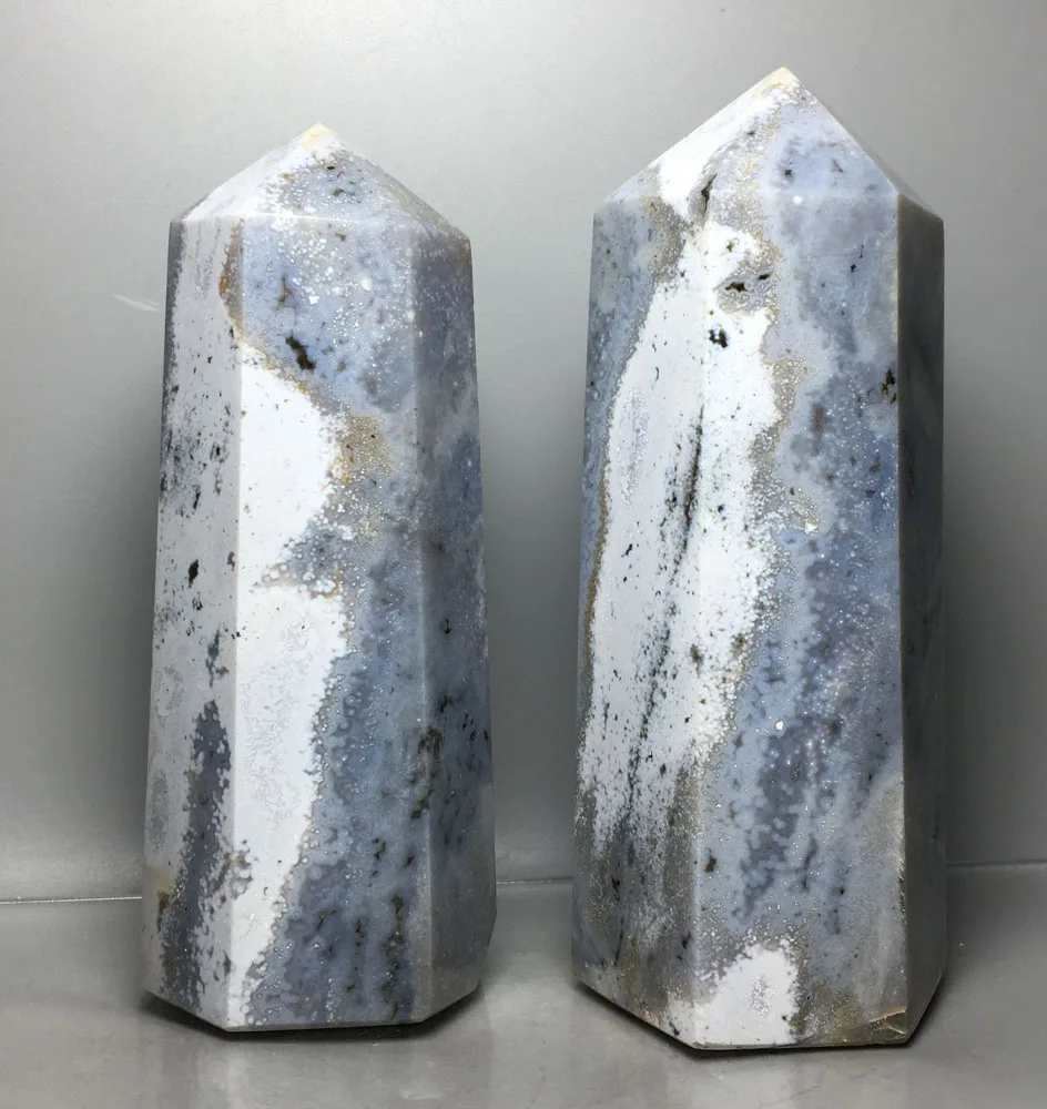 

1220g 2pcs high quality fengshui natural QUARTZ crystals healing stones OCEAN JASPER points wand