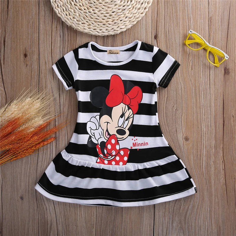 

Kids Summer Dresses Girls Minnie Mouse Cartoon Cotton Flower Shirt Short Summer T-shirt Vest for Maotou Beach Party Dress