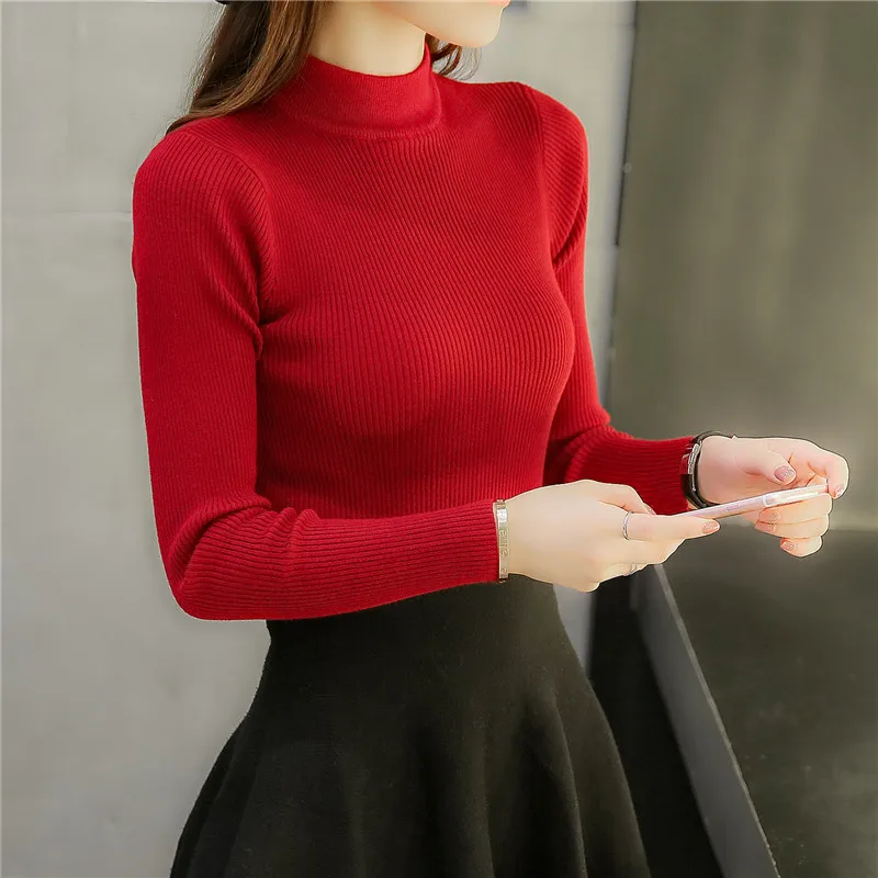 Maglioni Donna Inverno Korean Autumn Winter Women Sweaters and Pullovers Solid Sexy Slim Half-Turtleneck Sueter Muje