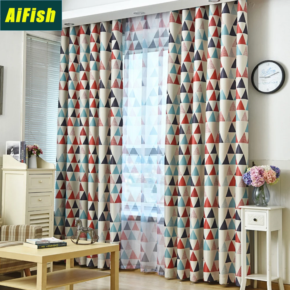 

Thermal Insulated Room Darkening Blackout Curtains for Kids Bedroom Green Red Geometric Sheer Curtain Tulle Living Room WP2112