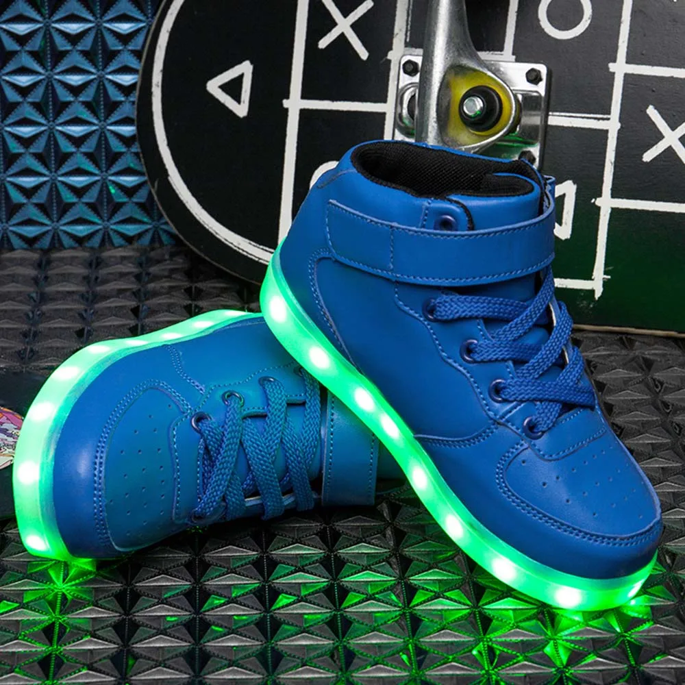 

FS Blue Kids LED Light Up Children Skateboarding Shoes For Boys Girls Men Women USB Charging Glowing Luminous Sneakers Dance