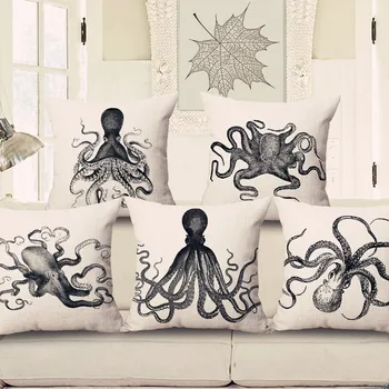 

ZXZXOON decorative throw pillow case cover animals Marine organism Octopus cotton linen cushion cover for sofa home decor