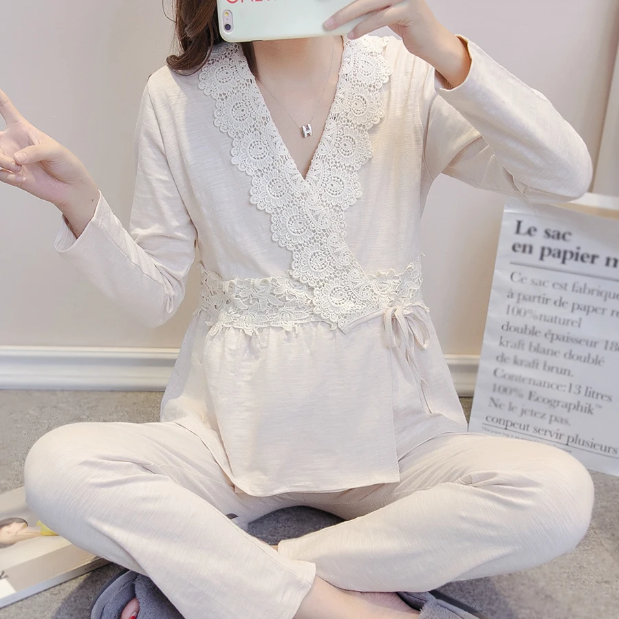 Nursing Nightgown Maternity Pajamas Pregnancy sleepwear Korean Cotton Kimono maternity wear Breastfeeding Clothes Homewear A204