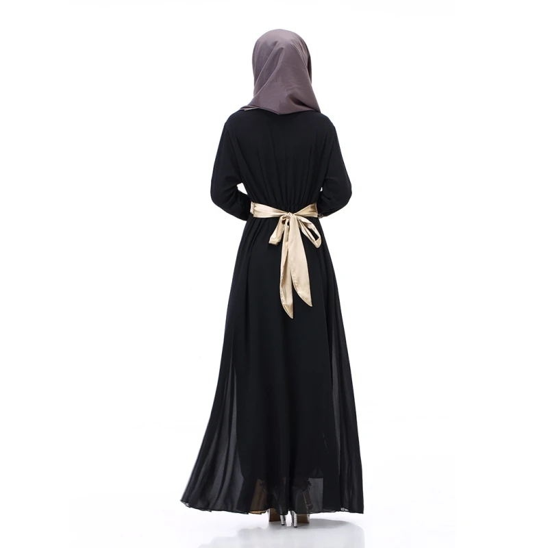 Черный Абаи мода мусульманский Повседневное Для женщин длинные исламский платье шифоновые платья