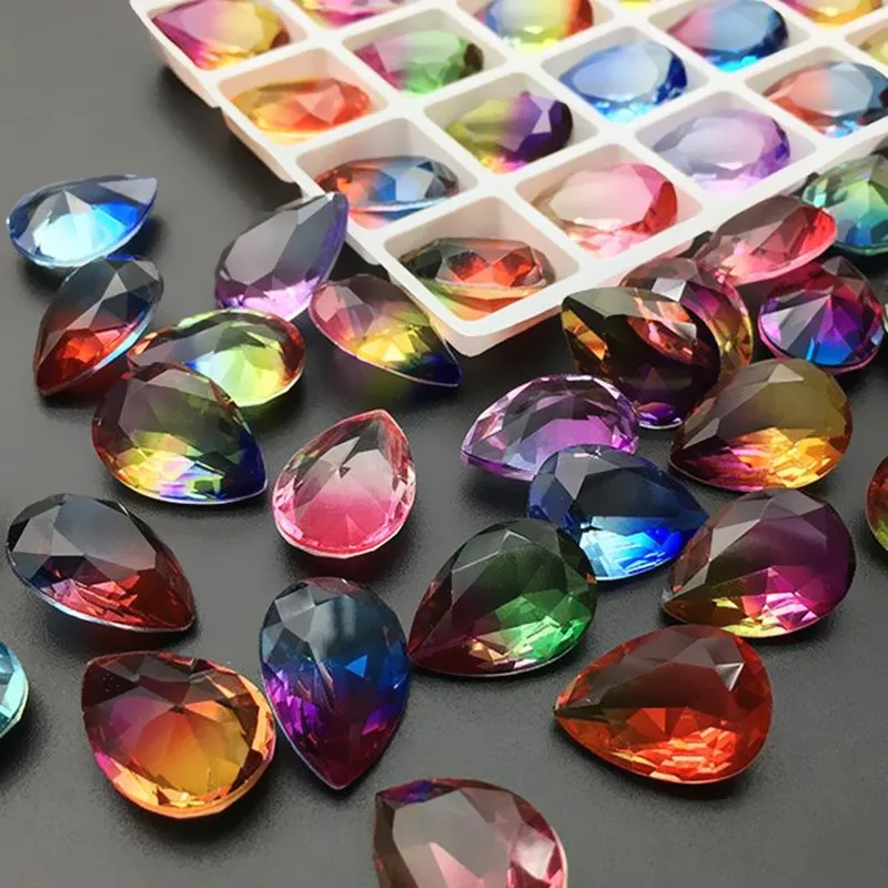 

13*18mm Perforated Droplets Mix Tourmaline Beads loose gradient crystal Diy handmade jewelry pendant Accessories