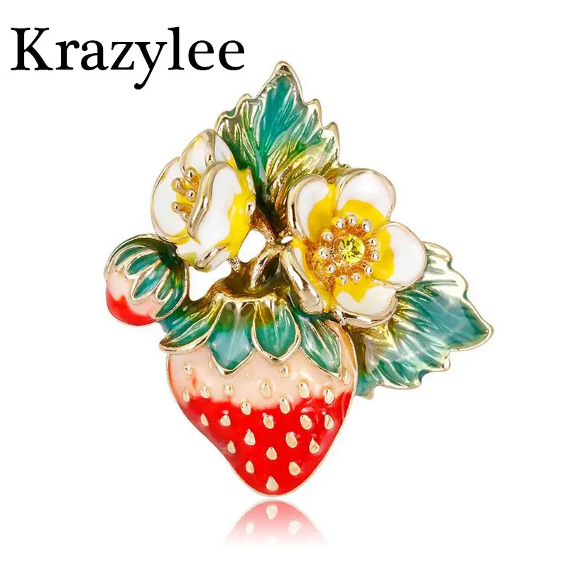 

Krazylee Enamel Red Color Strawberry Brooches for Women Summer Style Fruit Accessories Hat Bag Jewelry Wedding Pins Gift E791
